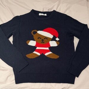 Christmas Santa Navy Sweater with Festive Bear XS cozy long sleeve crewneck